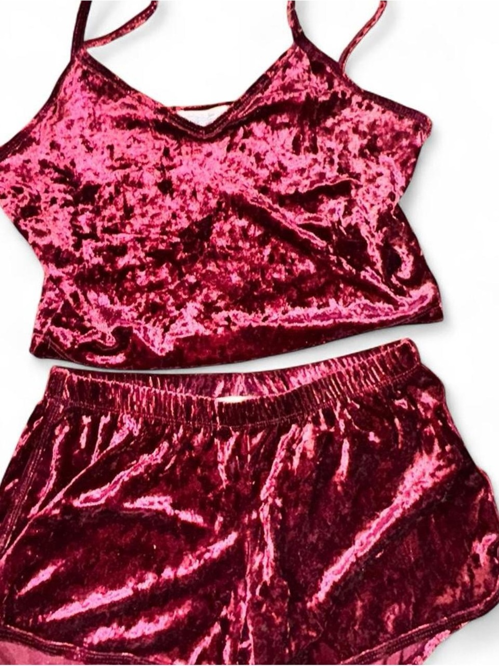Velvet Cami & Shorts Sleep Set - Deep Berry Pink